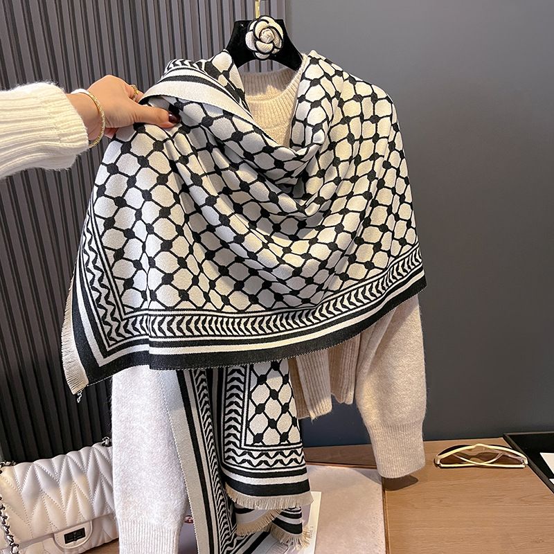 2024 new mesh printed contrasting color autumn and double-sided cashmere scarf, winter high-end warm shawl for_voghion.com
