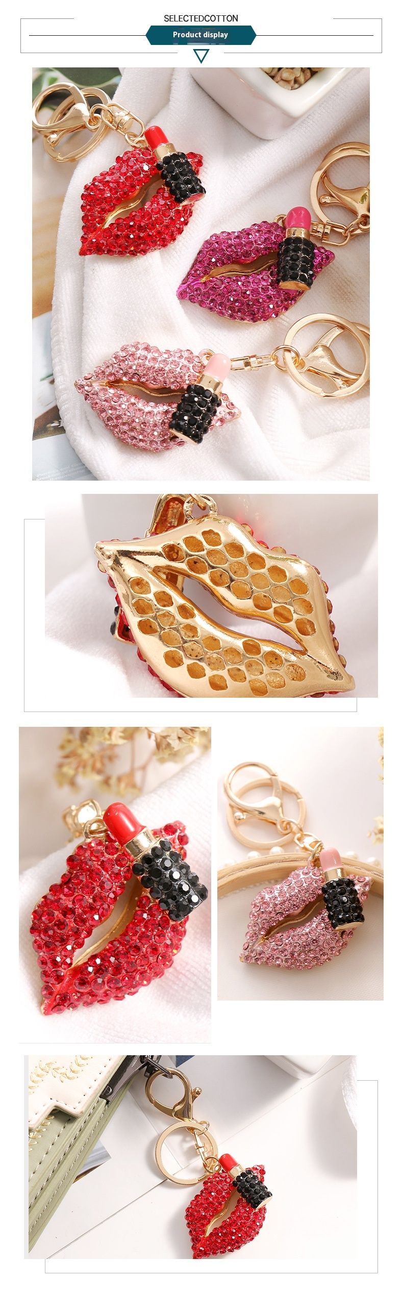New European And American Diamond Lipstick Pendant Metal Keychain 3D Lipstick Bag Keychain Small Gift_voghion.com