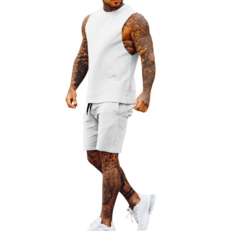 Cross-border European And American New Summer Sleeveless Sports Suit Men's Breathable Thin Round Neck Solid Color Vest_voghion.com