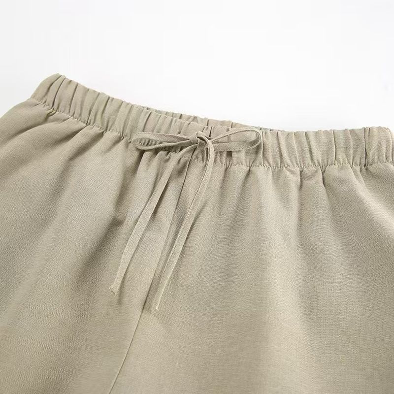 Pantaloni con bretelle in cotone e lino, estivi, europei e americani, 2025, comodi e larghi, casual, set da due pezzi_voghion.com