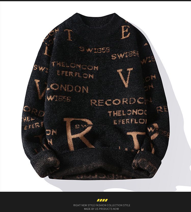Maglione casual da uomo in jacquard con lettere alla moda, autunno inverno_voghion.com