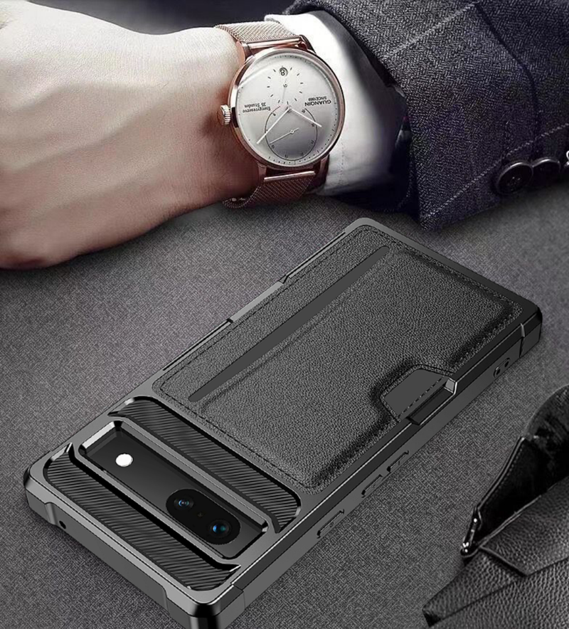 Kožna futrola-novčanik za Google Pixel 9 XL Pro 8A 8 7A 7 Pro 5G, otporna na udarce, zračni jastuk, magnetska, za nosač u automobilu, mekana školjka_voghion.com