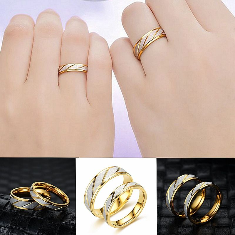 Korean Version Of Ligh Luxury Ianium Seel Wih Diagonal And Conrasing Colors For Couples, Rendy Ail Ring_voghion.com
