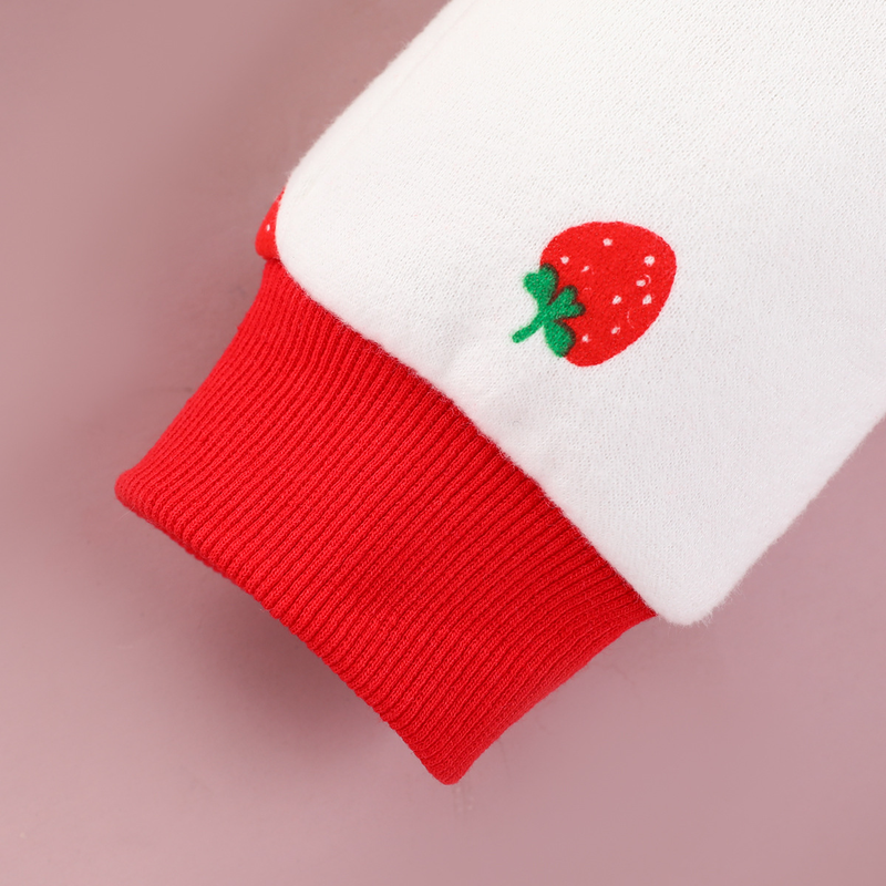 Babytøj spædbørn og småbørn elsker hættedragt baby efterår og vinter langærmet lynlås sweater bukser jordbær todelt sæt_voghion.com