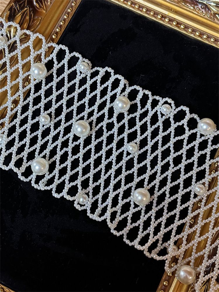 Damen Einzigartiger handgewebter Gürtel Elastischer breiter Gürtel Perlen Taillenschmuck 2025 Frühling und Sommer Neu_voghion.com