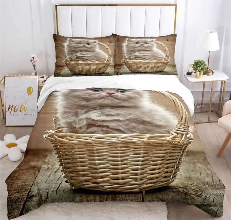 Premium Home Textile Cute Cat Three Piece Animal Series Bedding Set_voghion.com