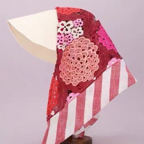 Damen 2025 Neu, Stroh Sommerblumenstickerei, Quadratischer Bandanahut, Dreieckstuch, Sonnenhut_voghion.com