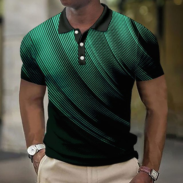 Men's clothing Waffle button POLO shirt 3D digital print lapel gradient graphics_voghion.com