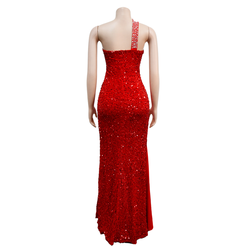 Damenbekleidung Einfarbig Hot Diamond Pailletten Ärmelloses Kleid mit langem Rock_voghion.com