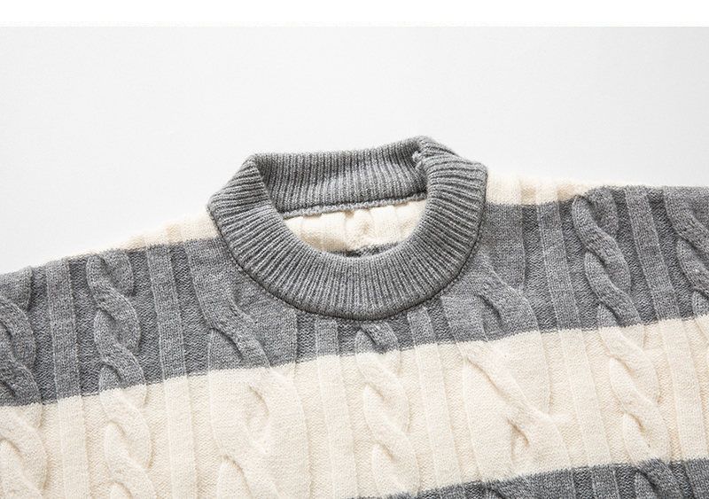 Men's Clothing 2024 autumn and winter new European and American men's round neck sweater striped casual knitted bottoming shirt _voghion.com