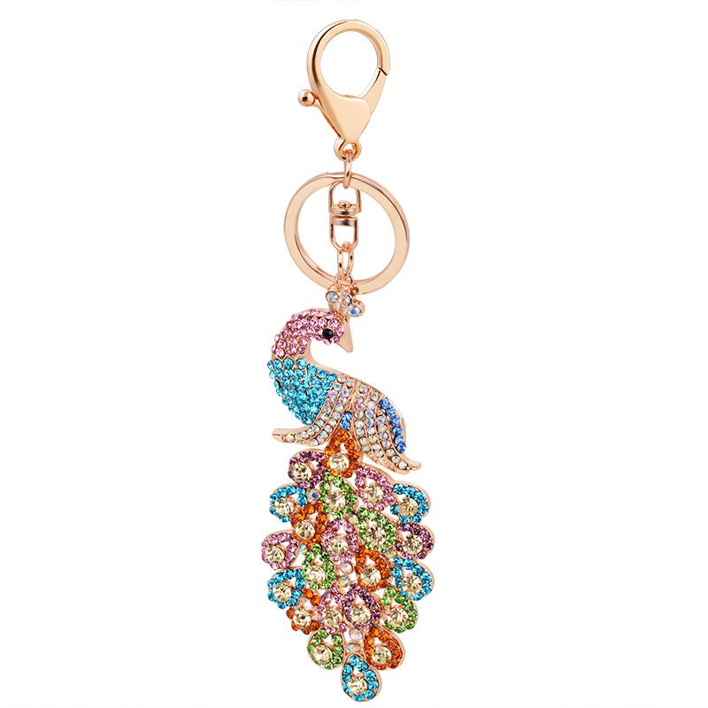 Ligh Luxury Diamond-Encrused Peacock Alloy Keychain For Women, Bag Pendan, Creaive Small Gif, Car Decoraion_voghion.com