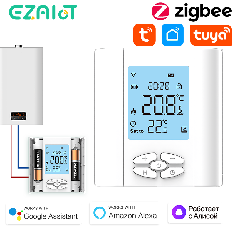 Ασύρματος θερμοστάτης λέβητα αερίου Tuya Zigbee, έξυπνος ενεργοποιητής WiFi, ελεγκτής θερμοκρασίας Vae, τροφοδοτούμενος από μπαταρία, Alexa Google_voghion.com