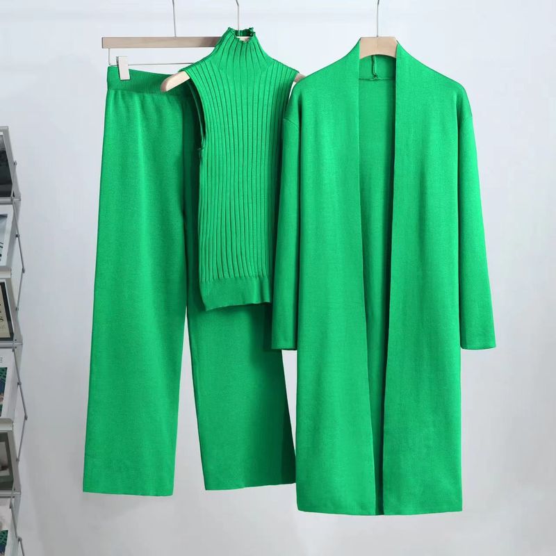 Elegant Knit Lounge Set - Sleeveless Vest, Cardigan & Pants (3-Piece Outfit, Solid Colors, Versatile Sizing)_voghion.com
