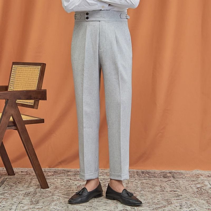 Calça reta masculina Nápoles de alta qualidade para trabalho e deslocamento, terno cinza claro_voghion.com