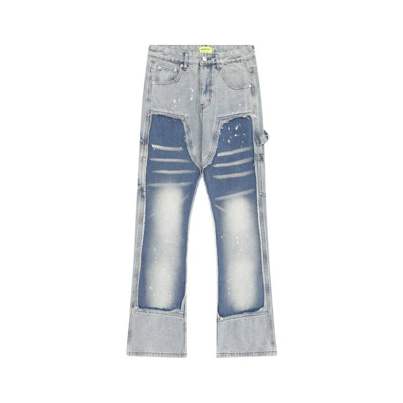 Men's Clothing High Street Washed Distressed Ink-splashed Jeans Men's Trendy Hip-hop Retro Loose Color Matching Casual Trousers_voghion.com