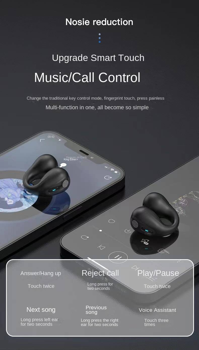 Nove Bluetooth slušalice velike snage, bežične s kopčom za uši, ne stavljaju se u uho, bezbolno provođenje koštane energije, ultra dugo trajanje baterije_voghion.com