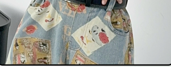 Dětské oblečení, letní džíny, stylové potištěné kalhoty se širokými nohavicemi, módní ležérní střední a velké rovné dlouhé kalhoty_voghion.com