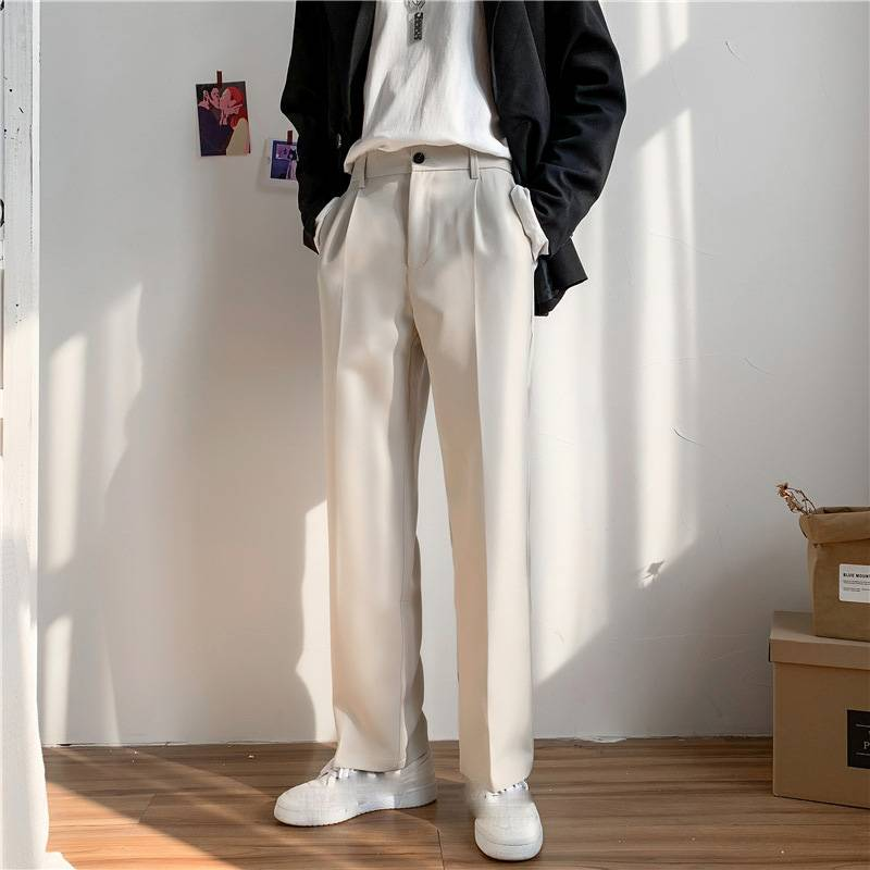 Pantaloni da uomo semplici e larghi, con gamba larga, stile casual, stile studentesco_voghion.com