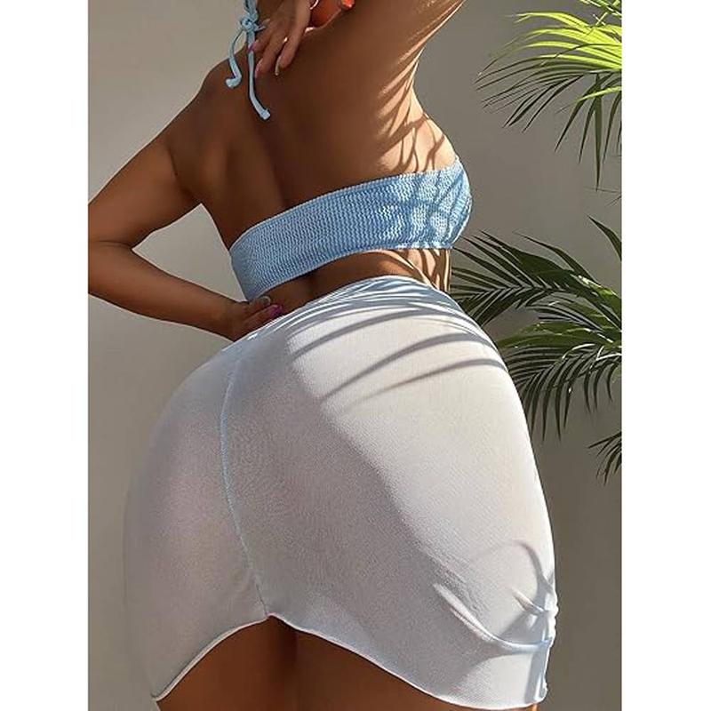 Maillot de bain 3 pièces pour femme avec anneau de cou et jupe cache-maillot_voghion.com