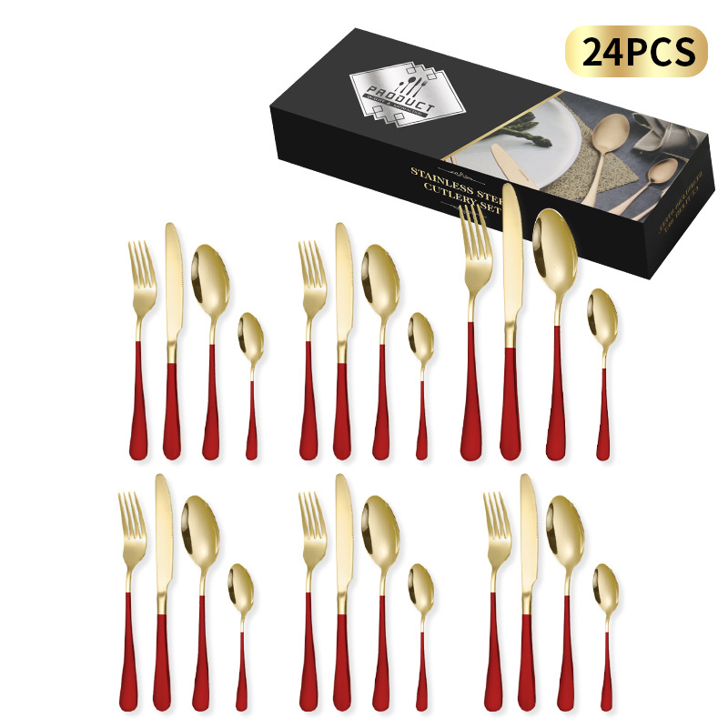 Juego de cubiertos premium de acero inoxidable 1010 de 24 piezas: 4 piezas principales, cuchillo, tenedor y cuchara, en una caja de regalo minimalista._voghion.com