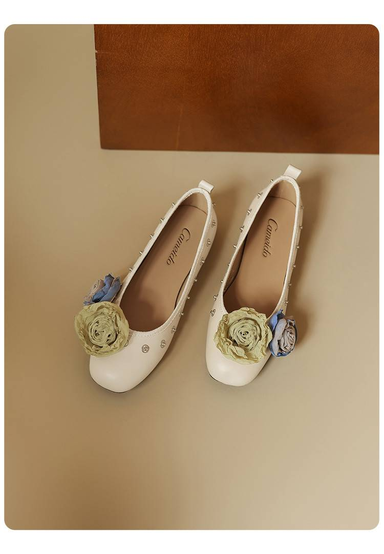 Cameido Women's Eco-Friendly PU Casual Shoes - Square Toe, 1CM Heel, Non-Slip Rubber Sole - Silver & Beige_voghion.com