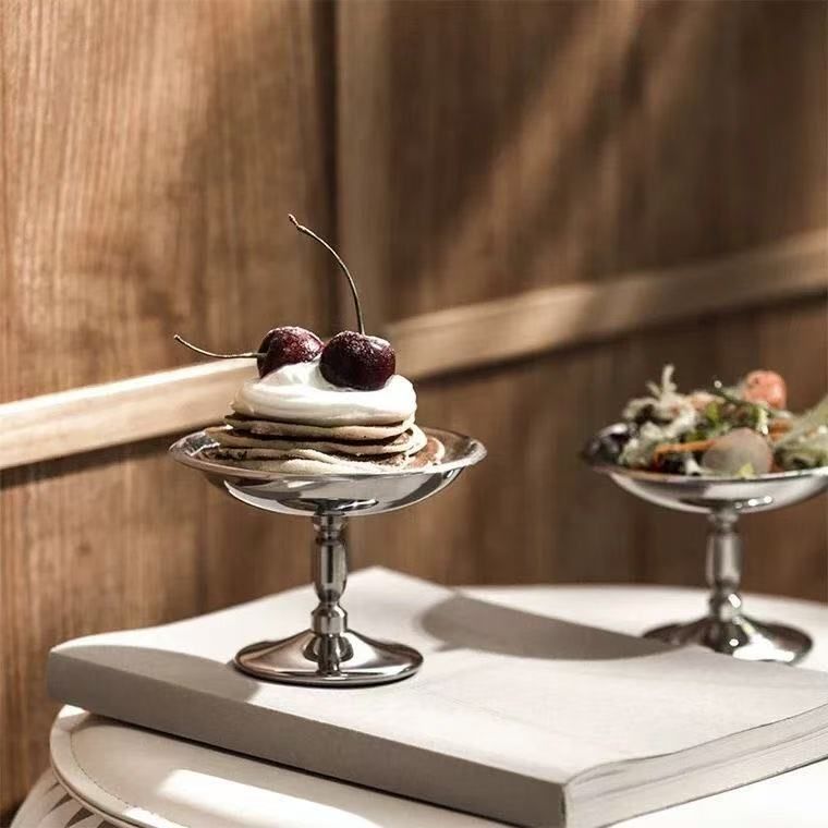 Vintage Stainless Steel High Footed Dessert Cup, Ice Cream Pudding, Custard Bowl, Ins Style Ice Cream Cup_voghion.com