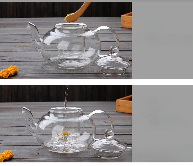 Tetera de vidrio resistente al calor de 400 ml/1000 ml, tetera de flores, juego de té de kung fu, colador de té, infusor, tetera de cebada Puer-Oolong._voghion.com