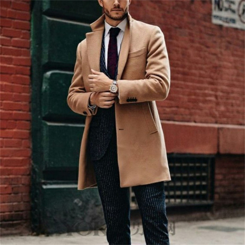 Cappotto classico con patta alla moda, cappotto di lana a maniche lunghe e medie da uomo britannico, tendenza cappotto di lana autunnale e invernale_voghion.com