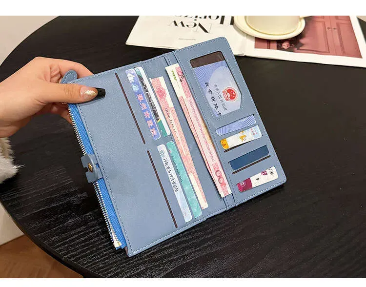 Denim Pattern Wallet Women, Short Style, Korean Version, Multi-Card Slots, Foldable, Long Style For Students, Clutch,_voghion.com