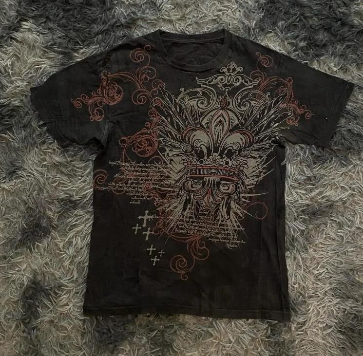 2025 Hot-Selling Summer New Cross Print Round Neck Short Sleeve T-Shirt Loose Cotton Top_voghion.com
