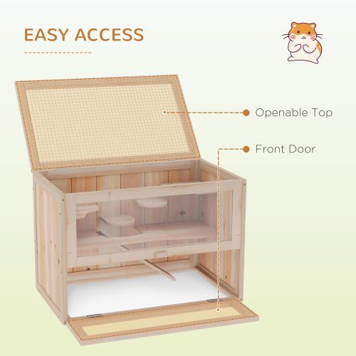 PawHut 2-Level Hamster Cage Mice And Rat House, Small Animal Habitat For Guinea Pigs, Chinchillas With Openable Top, Front Door, Shelf And Ladder_voghion.com