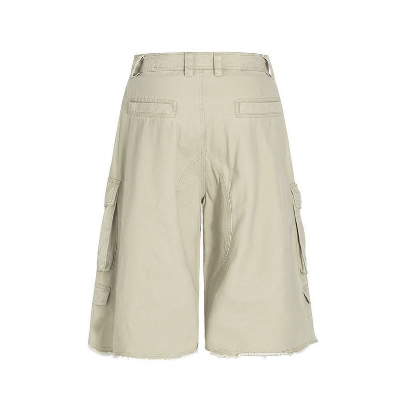 Abbigliamento da uomo, pantaloncini estivi da uomo con gamba larga, tasche larghe, bordi grezzi e design tinta unita, punk e usurati_voghion.com