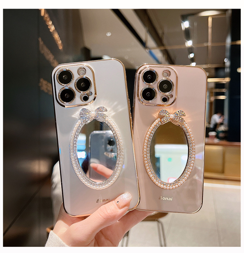 Mobiltelefon tok iPhone15promax mobiltelefon tok gyöngyházfényű tükör divatos új Apple 14 galvanizált szilikon 13 gyémánt berakásos_voghion.com