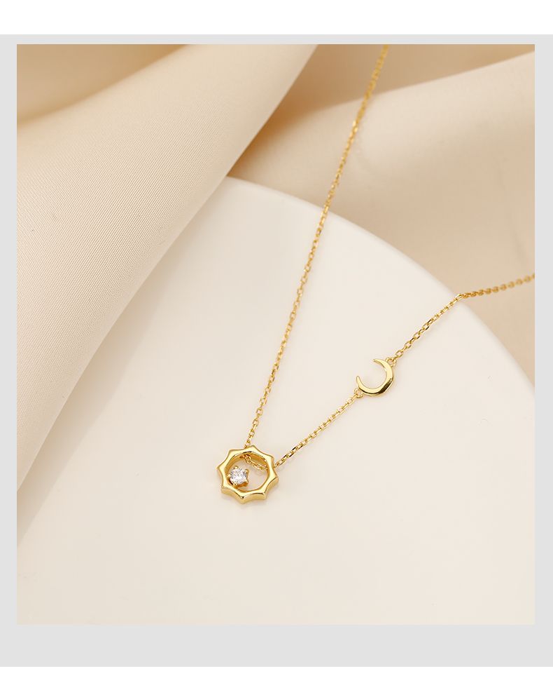 Sterling Silver Sun And Moon Necklace For Women, Light Luxury Niche High-End Design Sense, Collarbone Sweater Chain,_voghion.com