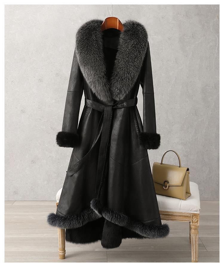 Damenbekleidung Pelzmantel Wolle Einteiler Mantel Damen Mittellang Overknee Pelzkragen Kaninchenfell Schmaler Gürtel_voghion.com