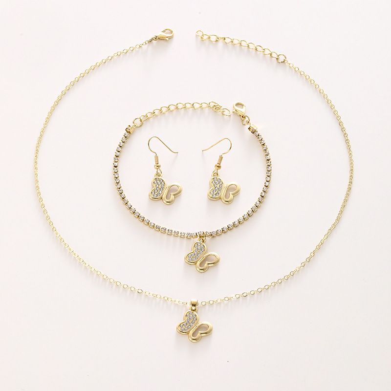 Schmucksets Damenmode-Accessoires Temperament Persönlichkeit Schmetterling Halskette Ohrringe Armband 3-teiliges Set_voghion.com