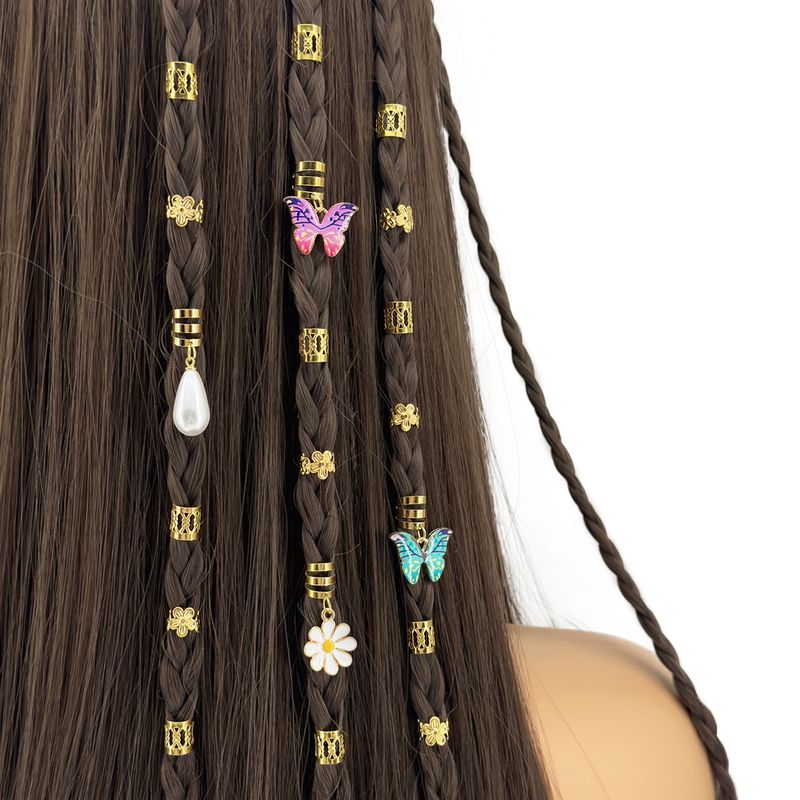 34-teiliges Set mit Flechthaar-Accessoires im Bohemian-Stil, personalisierte Haarringe mit Schmetterlingsperlenanhänger, offene Haarspangen aus Metall im Dreadlock-Stil_voghion.com