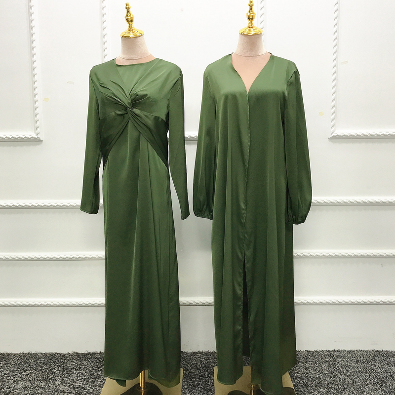 Moda musulmană Turcia Dubai La modă rochie solidă din două piese costum cardigan LR511_voghion.com