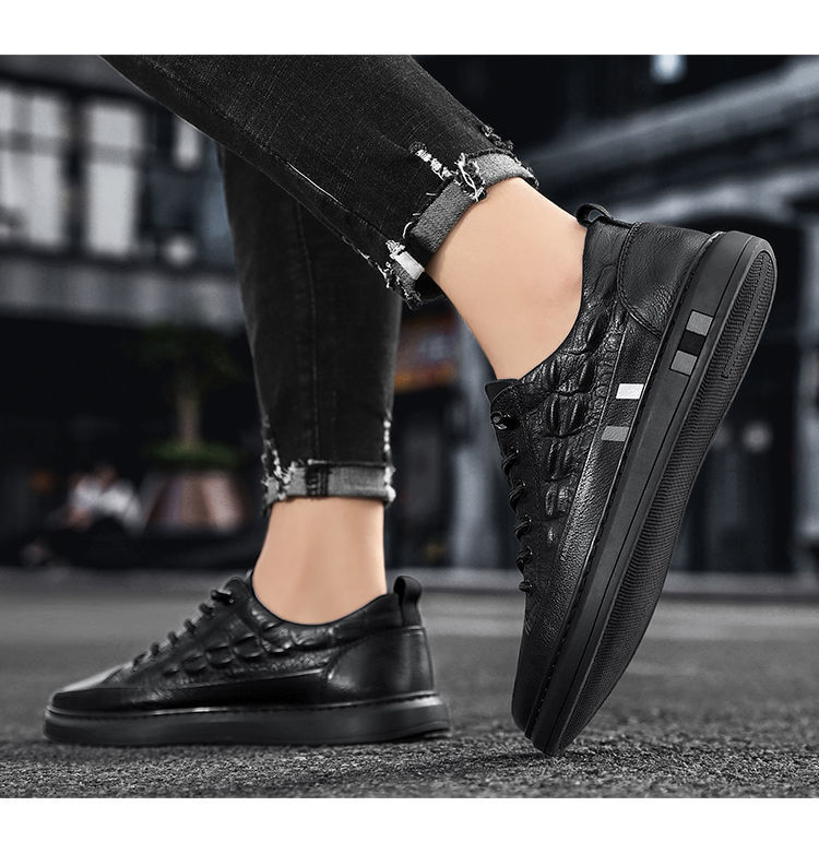 Herren Sneakers 2023 Frühjahr Neue Trend Mode Kleine Weiße Schuhe Leder Einfarbig Krokodil Muster Casual Herrenschuhe Studentenschuhe_voghion.com