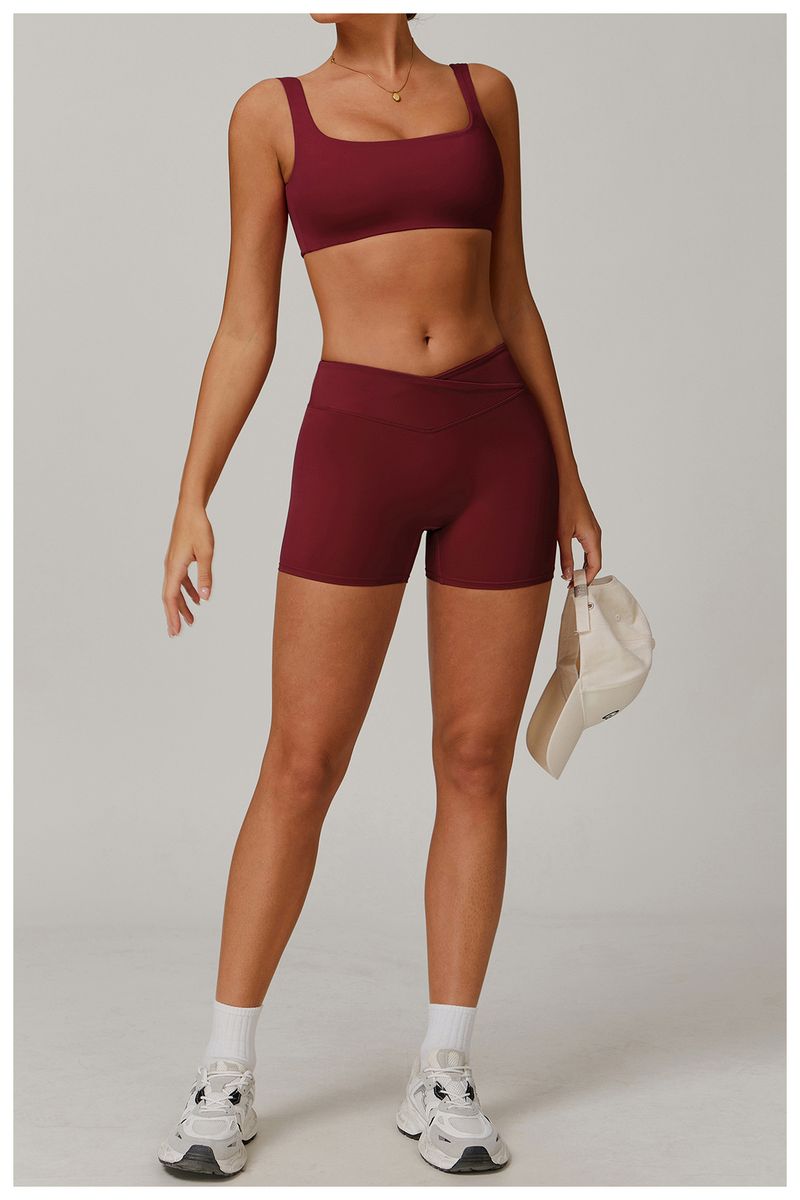 Short de yoga taille haute sans coutures pour femme - Short d'entraînement liftant les fesses avec sensation de nudité, respirant et à séchage rapide, design croisé à la taille_voghion.com