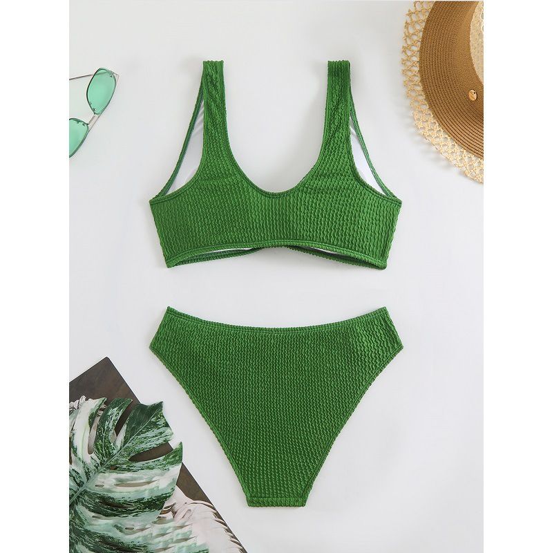 Separate Solid Color Bikini With High Waist Cover_voghion.com