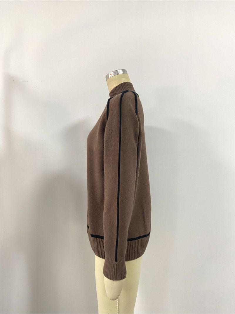 K Fashionable Women's Sweater With Half-high Collar And Raglan Sleeves, Elegant Line, Ribbed Base Knitted Top_voghion.com