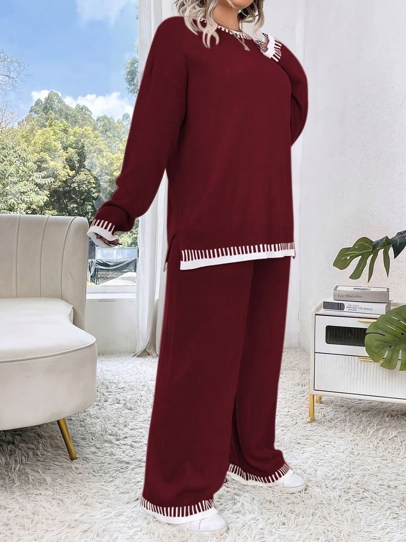 Completo maglione oversize in maglia – Cardigan lungo e top abbinato (beige, nero, bordeaux, 0XL-4XL)_voghion.com
