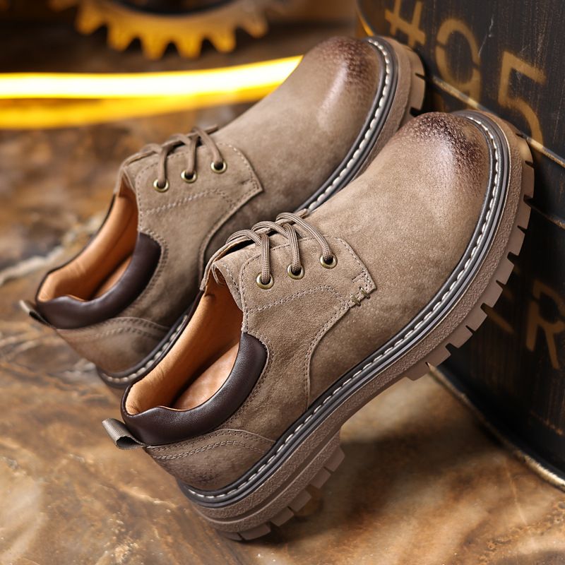 2024 New Work Pigskin Breathable Casual Round Toe Comfortable Versatile Rubber Men's Shoes Thick Sole_voghion.com