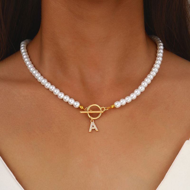 2025 Women Fashion Fashion A-Z women's gold initial pendant, pearl chain, English necklace, jewelry, letter gift_voghion.com
