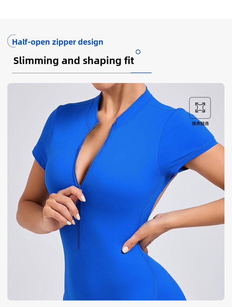 European And American Style Backless Zipper Short Sleeve Yoga Dance Fitness Tight Sports Jumpsuit 80150_voghion.com