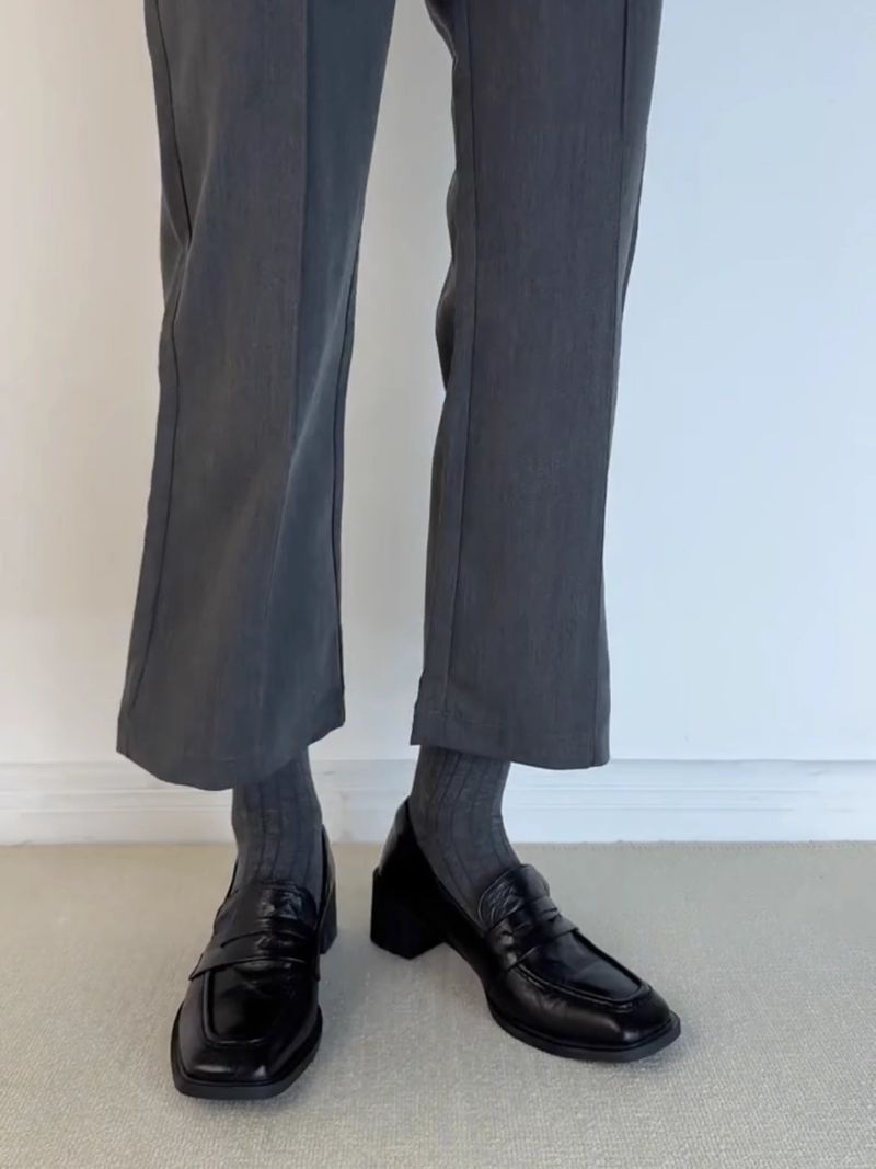 Mocassini Lancui Commuter 2025 Primavera con punta quadrata e tacco spesso, da donna, neri, senza lacci, con tacco medio_voghion.com