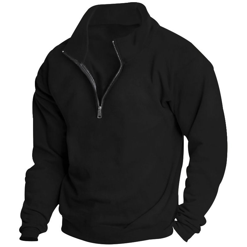 Felpa con cappuccio in pile casual da uomo con collo alto e mezza cerniera - Vestibilità ampia, calda e confortevole, taglia europea_voghion.com