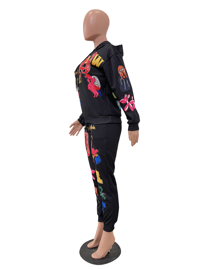 Women's Fashion Casual Printed Autumn And Winter Long-sleeved Sweatshirt Two-piece Set_voghion.com