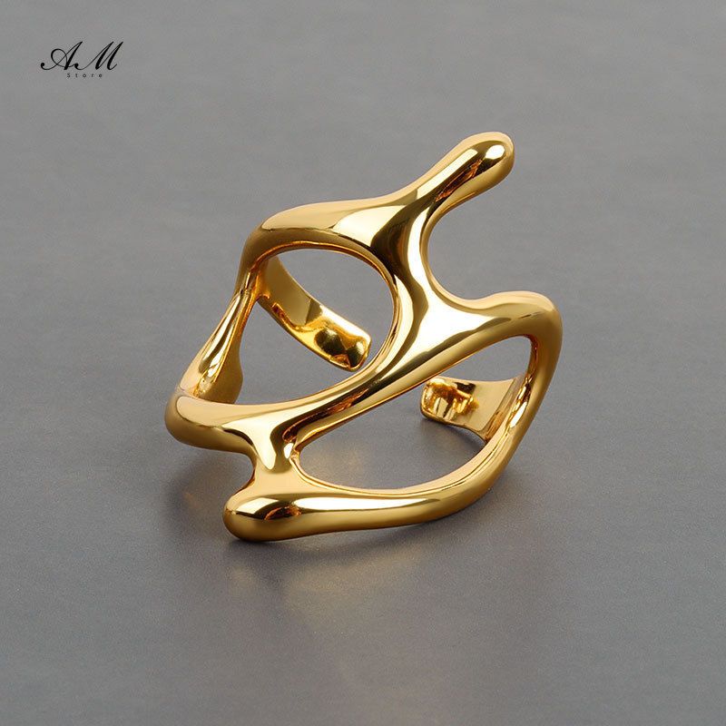 Heißer Verkauf Heißer Verkauf Offener Retro-Tropfenring für Damen, silberner Metallring mit unregelmäßiger geometrischer Form aus flüssiger Lava, individueller Schmuck_voghion.com
